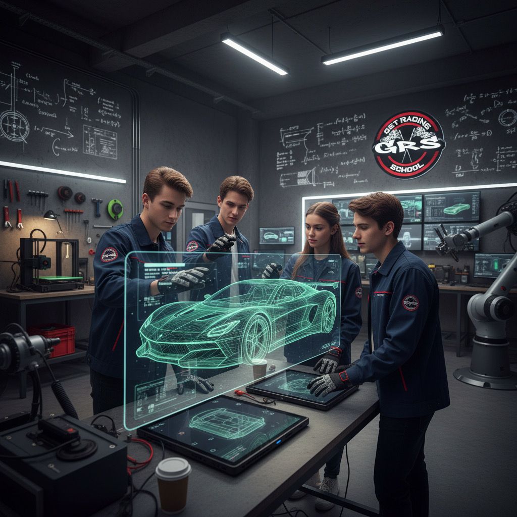 Higher-education students working on vehicle design
